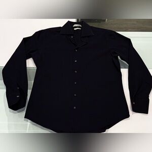 SUITSUPPLY Dark Navy Cotton Stretch Shirt 17 Extra Slim Fit XL